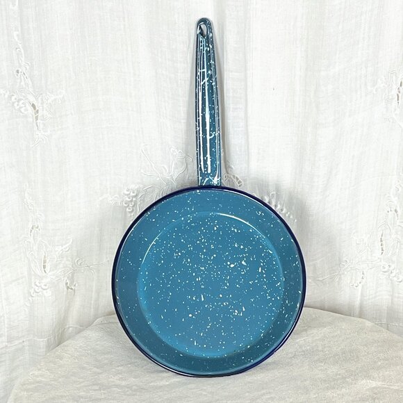 Robin Egg Blue Graniteware Enamelware Speckled Skillet Pan Vintage - Picture 5 of 5